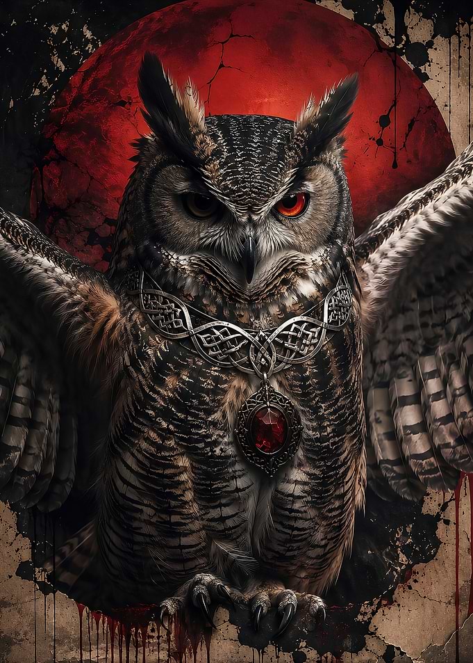 Athena's Watch — Celtic Owl Metal Poster