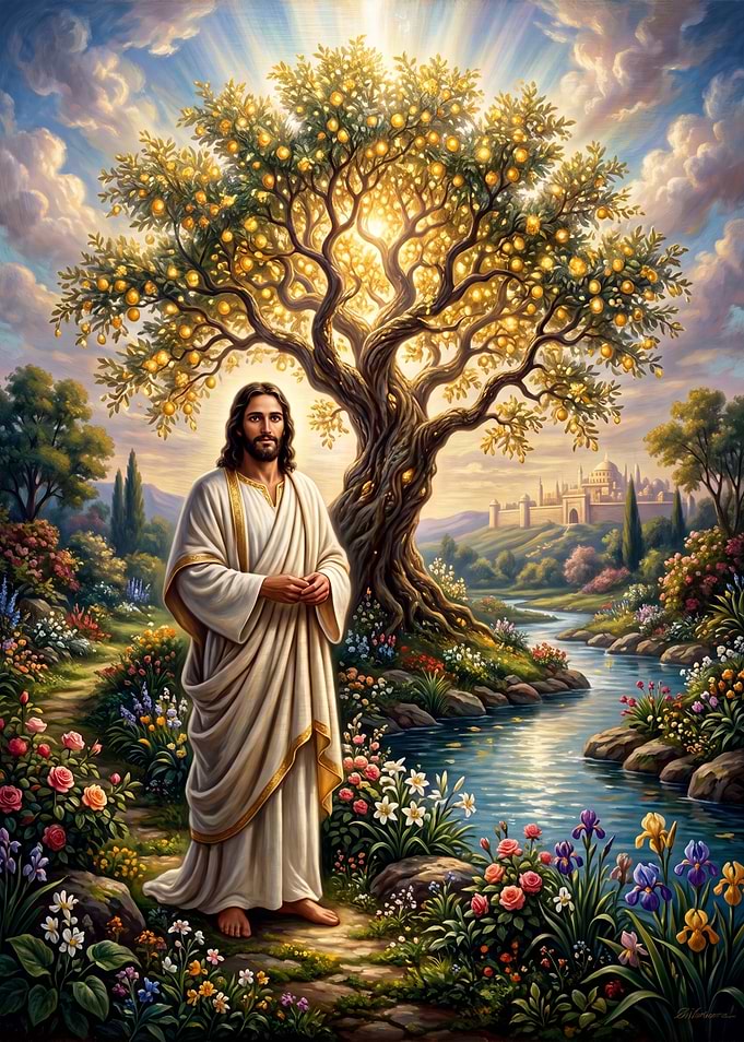 Jesus Standing in a Radiant Garden