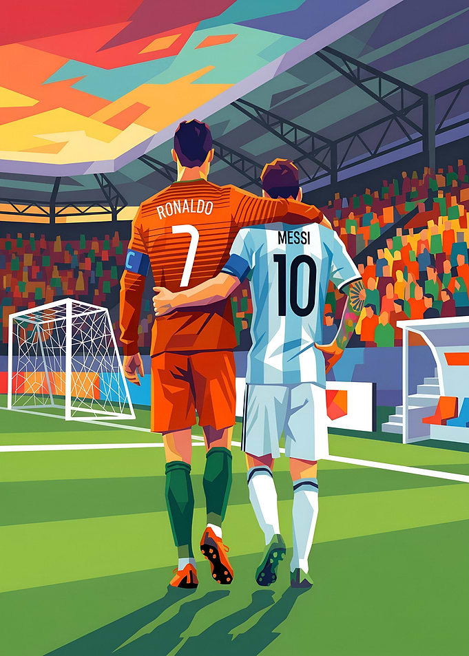 Ronaldo and Messi Soccer Legends Illustration