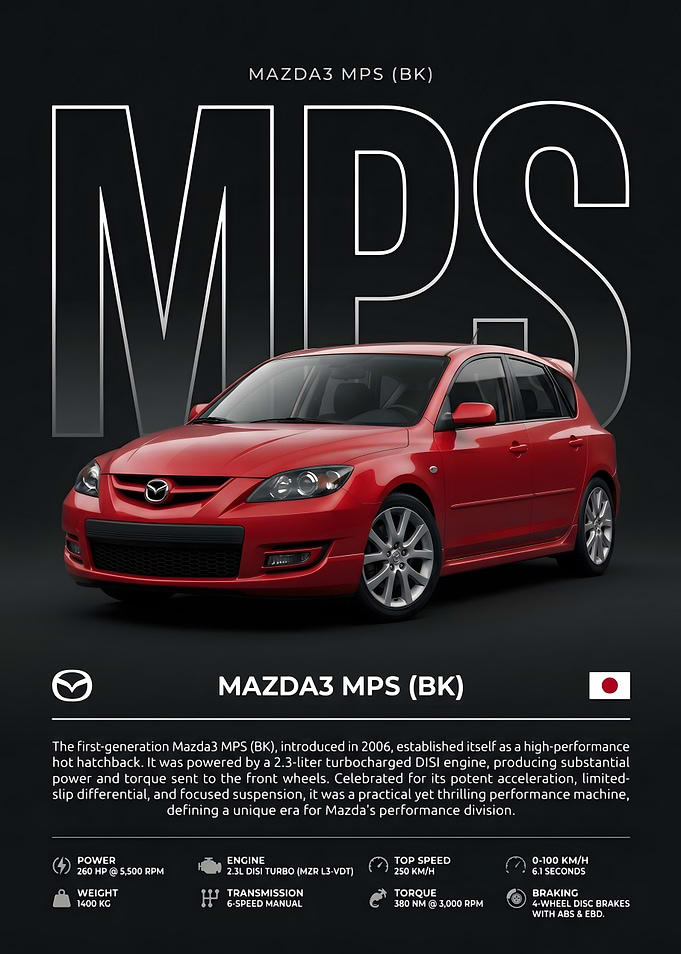 Mazda3 MPS BK Performance Car Poster