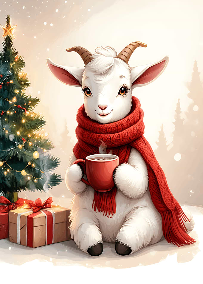 Cute Baby Goat Christmas Illustration