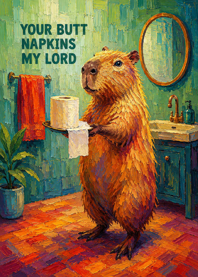 Capybara Butler Offering Toilet Paper