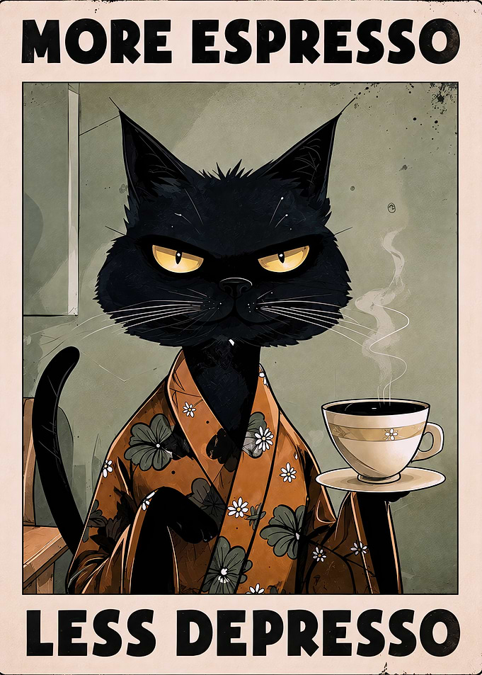 More Espresso Less Depresso Cat Poster