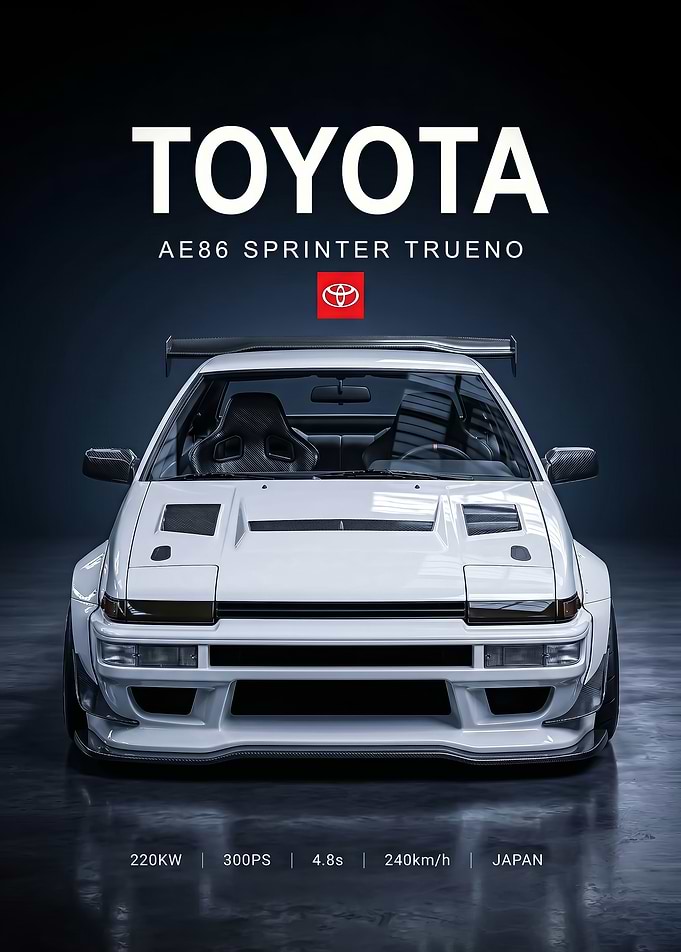 white sleek Toyota AE86 Sprinter Trueno Poster