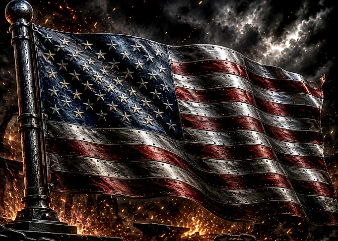 Metallic American Flag in Battle