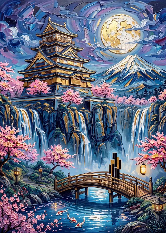 Japanese Castle Under Full Moon