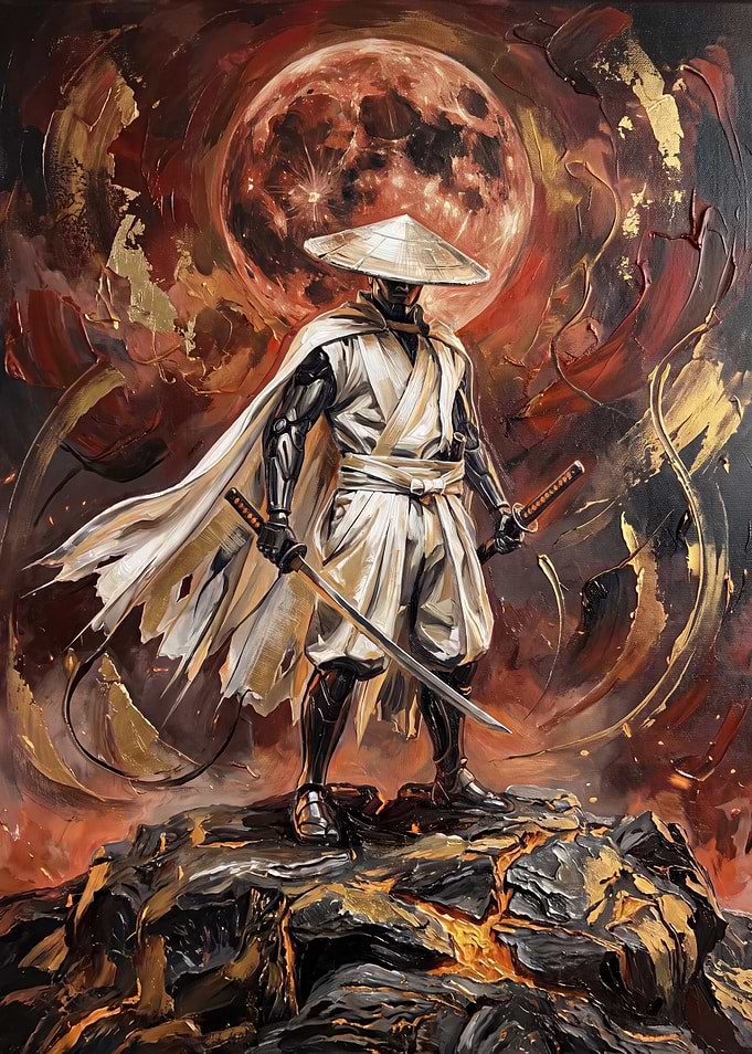 Cybernetic Samurai Under Blood Moon