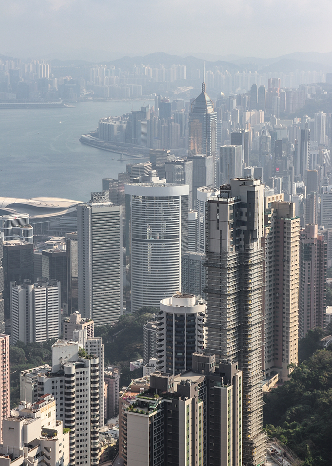 Hazy Aerial View of Hong Kong Skyline