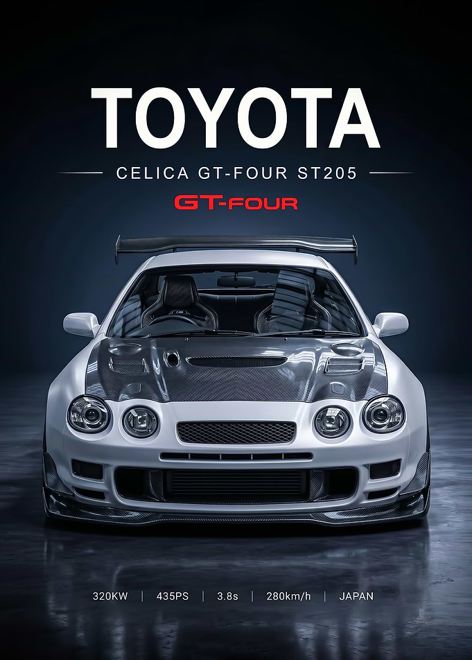 white sleek Toyota Celica GT-Four ST205 Poster