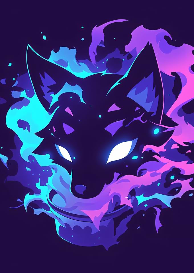 Neon Fox Spirit in Blue Flames