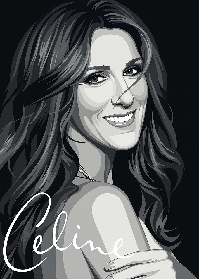 Celine Dion Black and White Portrait