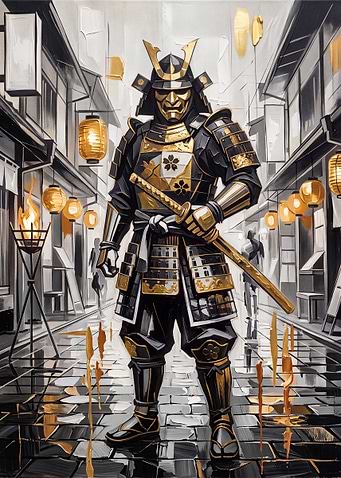 Golden Samurai in Traditional Street