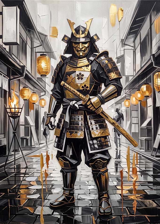 Golden Samurai in Traditional Street