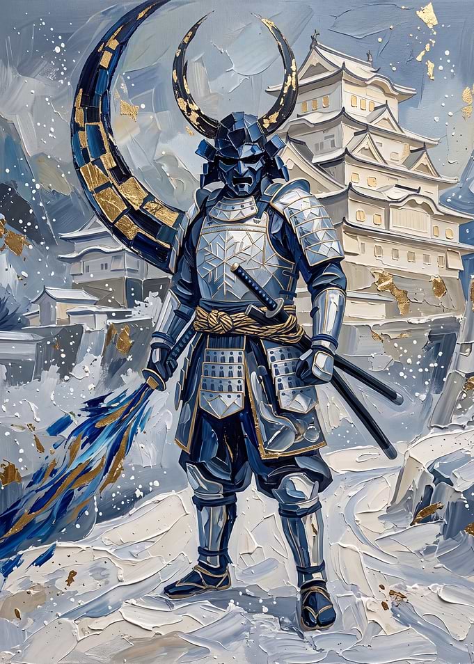 Samurai Warrior Before Japanese Castle