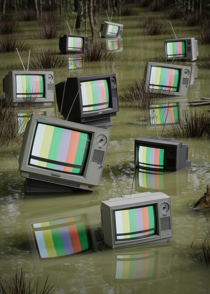 Vintage Televisions Submerged in Swamp