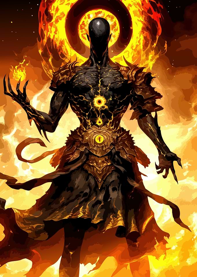 Fiery Dark Fantasy God Figure