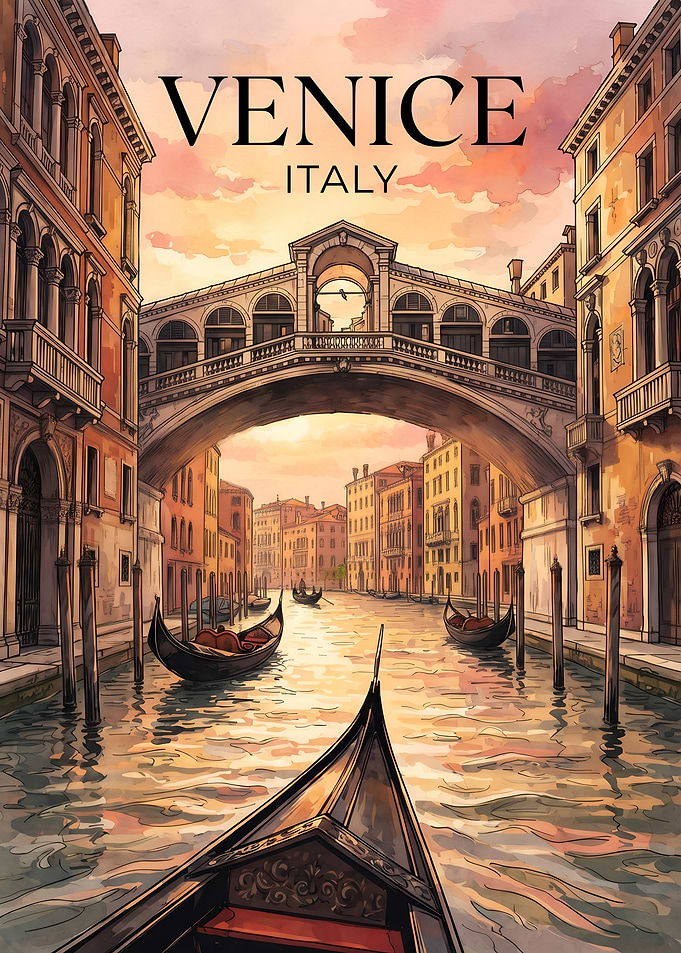 Venice Italy Rialto Bridge Travel Poster