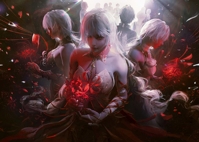 Anime Girl with Red Spider Lilies