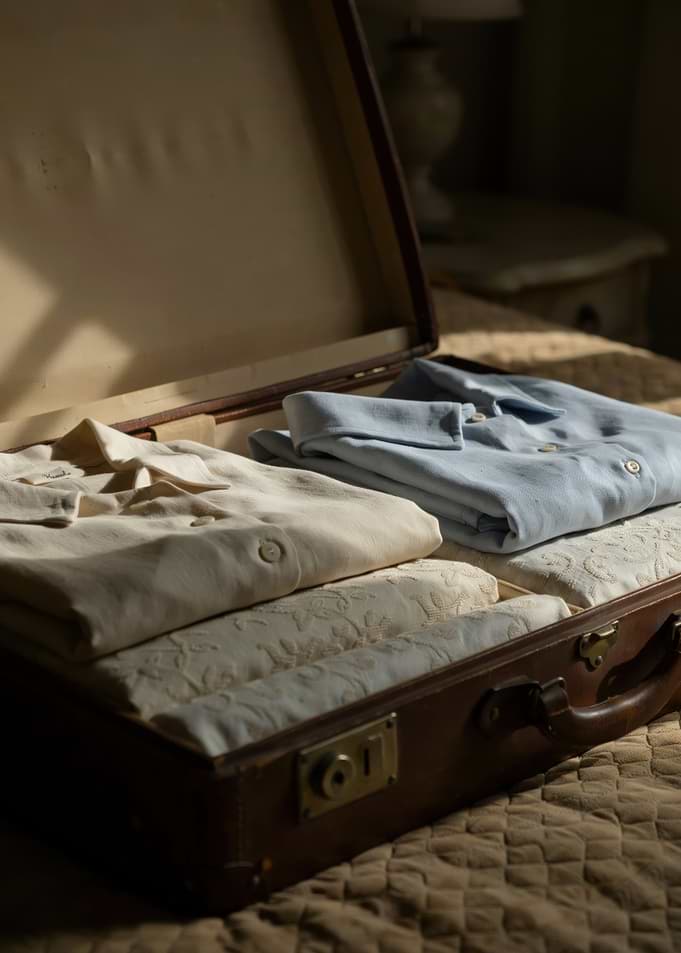 Vintage Suitcase Packed with Clothing