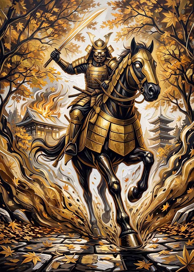 Golden Samurai Warrior on Horseback