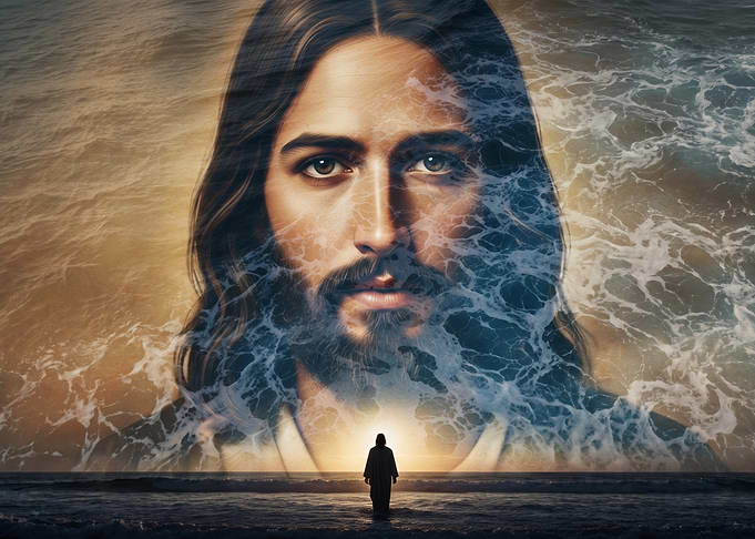 Jesus Christ Overlooking the Ocean