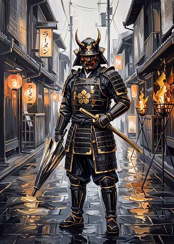 Samurai Warrior in Traditional Japanese Alley
