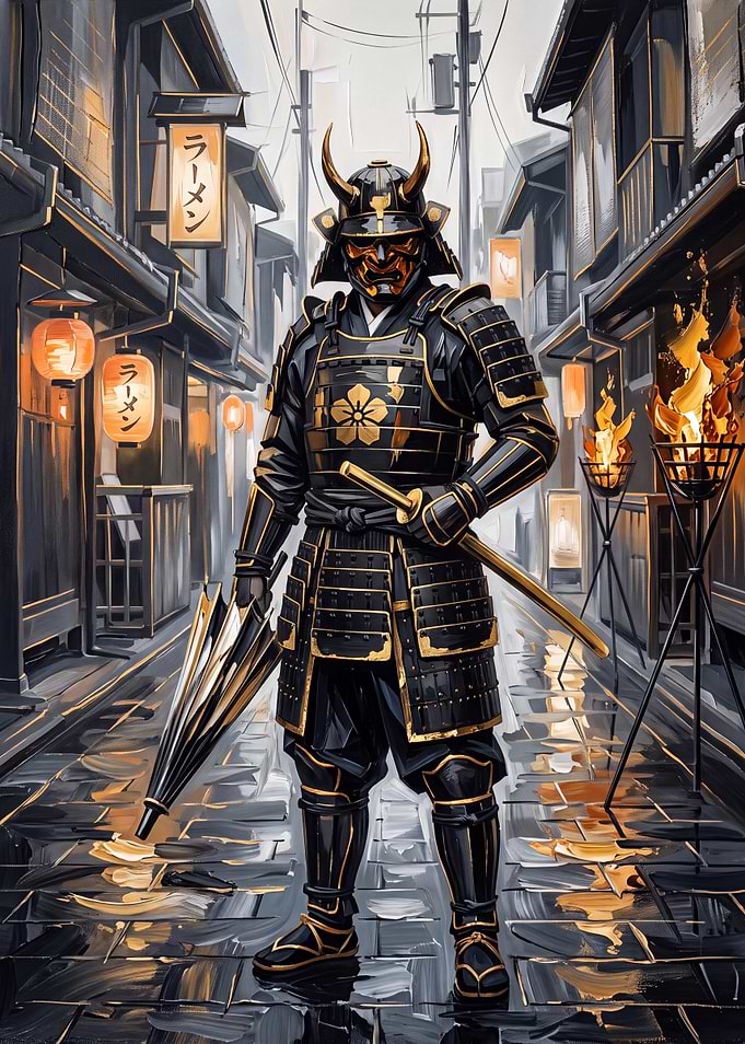 Samurai Warrior in Traditional Japanese Alley
