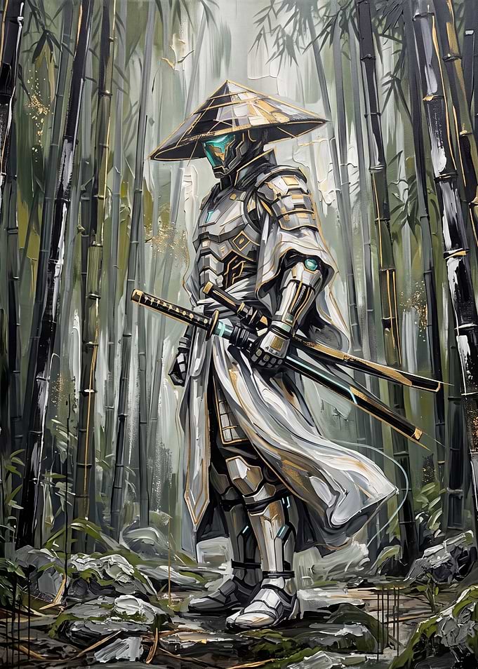 Cybernetic Samurai in Bamboo Forest