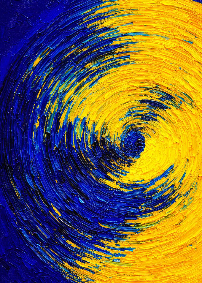 Abstract Blue and Yellow Swirl Painting