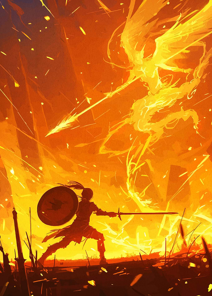 Warrior Facing a Fiery Angel