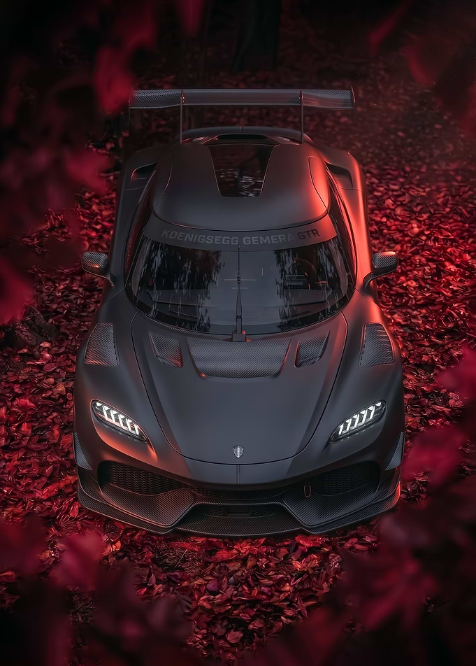 Matte Black Koenigsegg Gemera GTR in autumn art poster