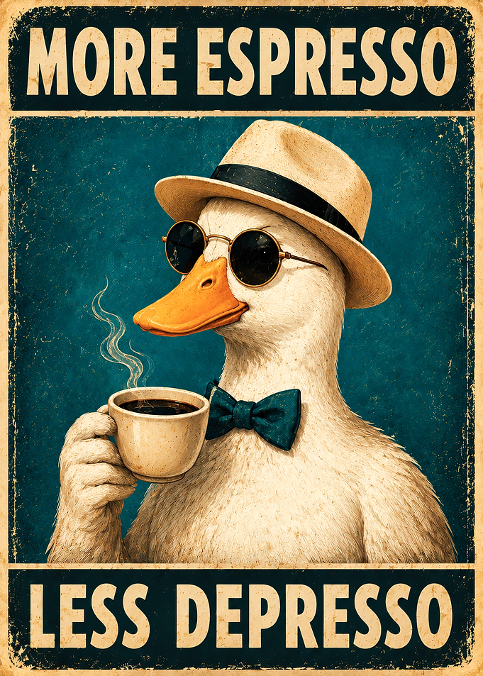 More Espresso Less Depresso Duck Poster