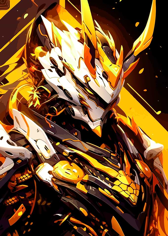 Golden Cybernetic Mecha Warrior Portrait
