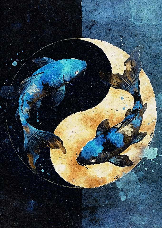 Yin Yang Koi Fish Watercolor Art