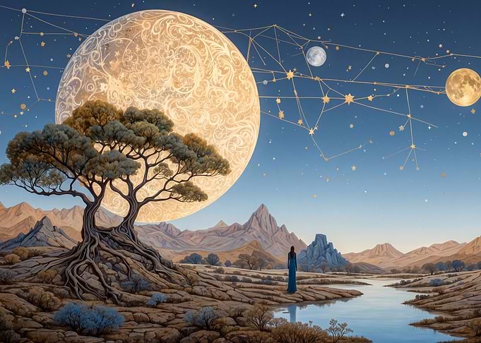 Surreal Landscape with Celestial Moons