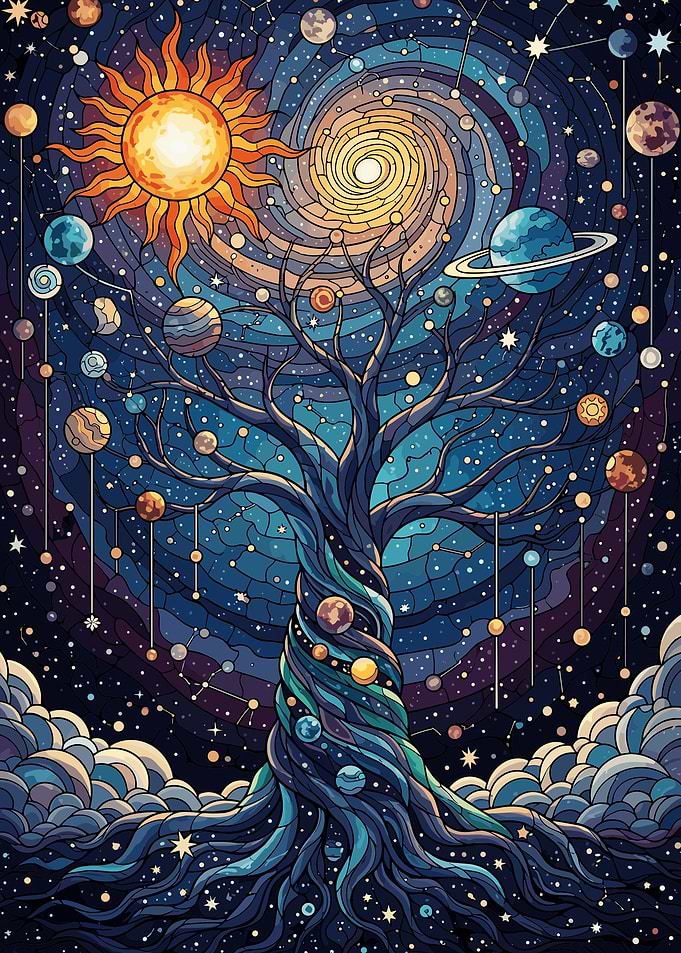 Cosmic Tree of Life Stained Glass