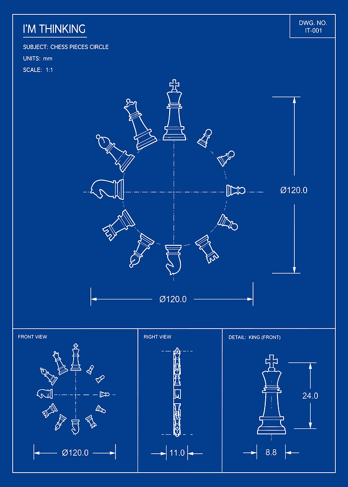 Chess Pieces Blueprint Technical Drawing