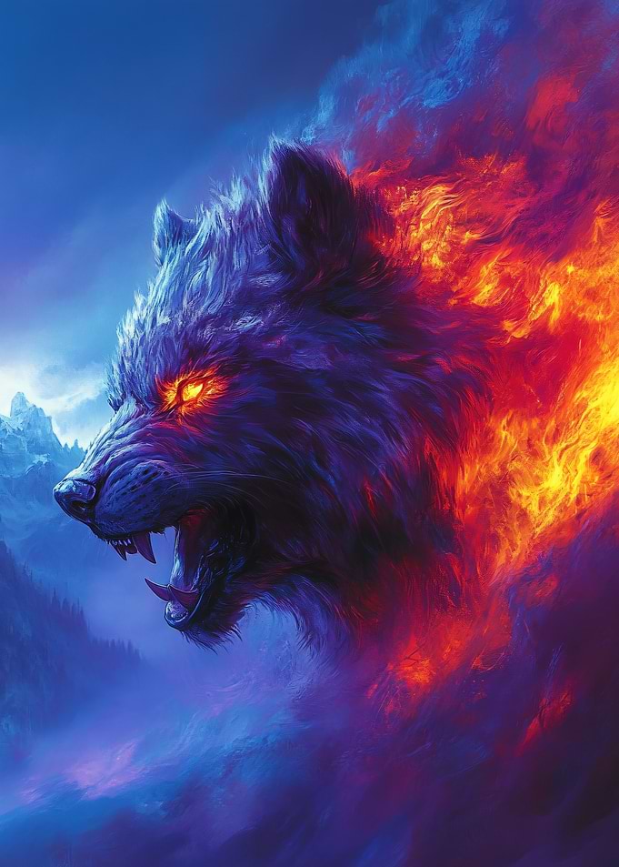 Fiery Wolf Head Fantasy Art