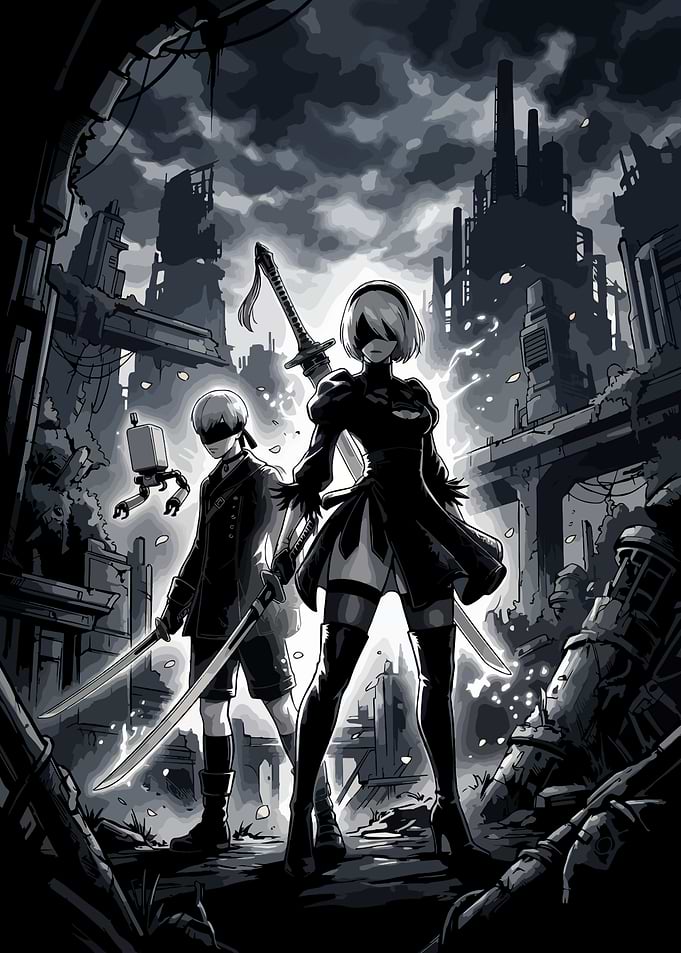 NieR: Automata 2B and 9S Illustration