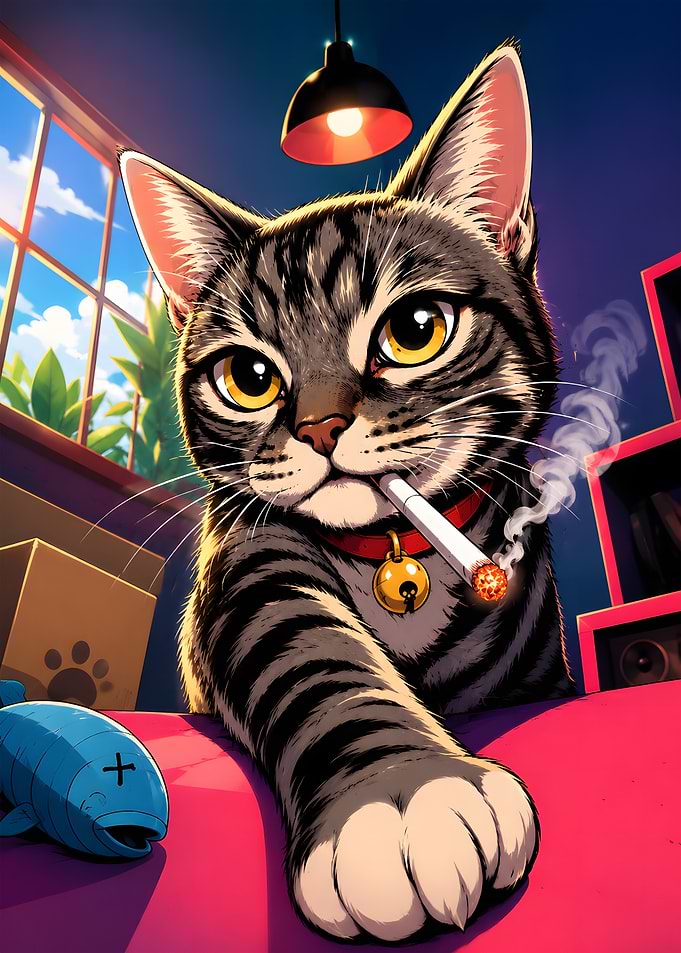Cool Tabby Cat Smoking Cigarette