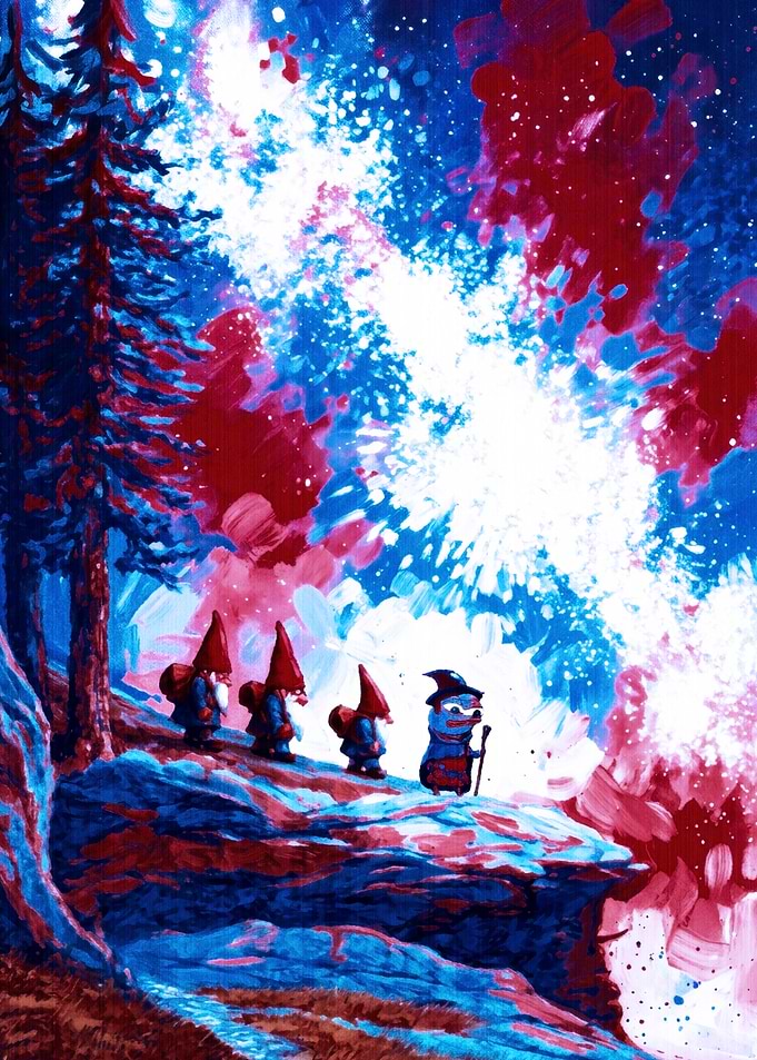 Gnomes and Wizard in Magical Forest