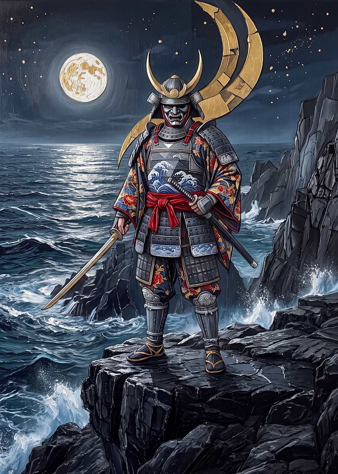 Samurai Warrior Standing on Rocky Cliff