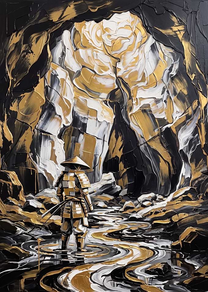 Samurai Standing in Golden Cave