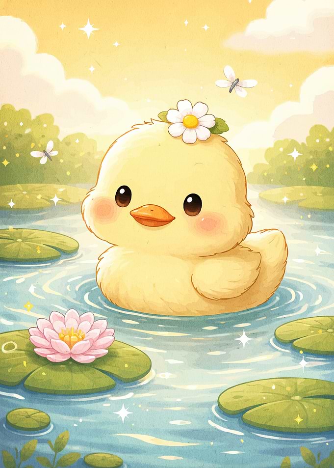 Cute Duckling on a Pond