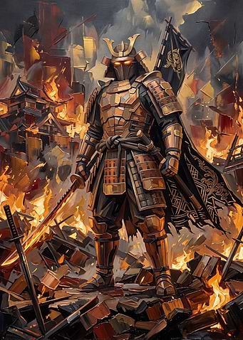 Golden Samurai Warrior Amidst Ruins