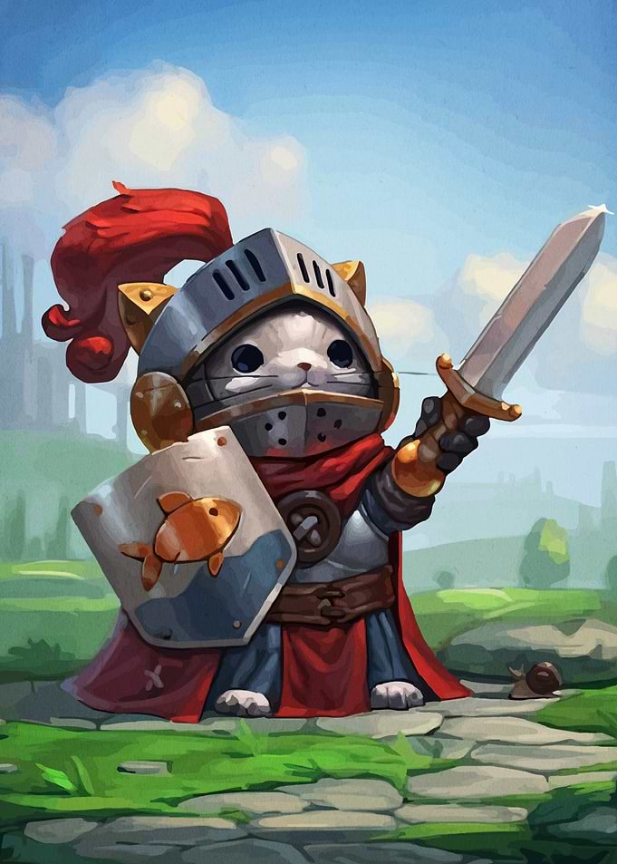 Cute Cat Knight with Fish Shield