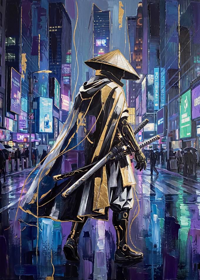 Cyberpunk Samurai in Neon City