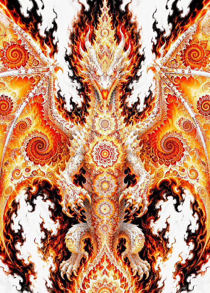 Fiery Fractal Mandala Dragon
