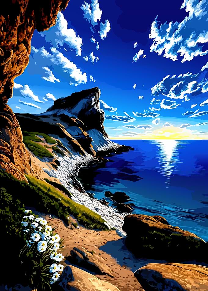 Coastal Sunrise Over Rocky Cliffs