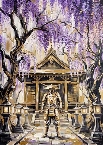 Samurai Standing Before Golden Temple